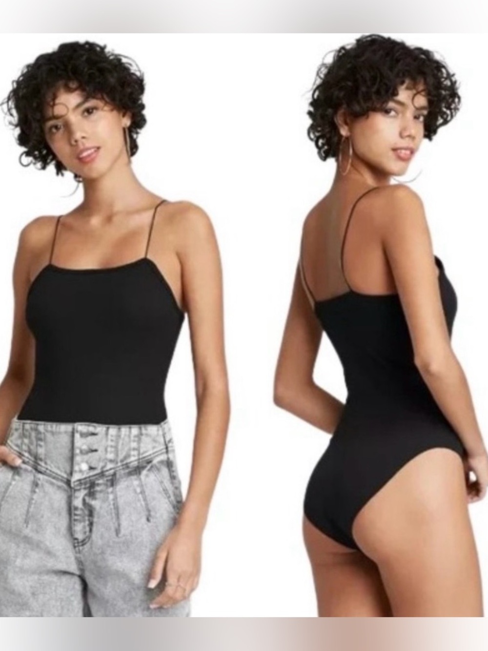 wild fable Black ribbed square neck thin Spaghetti-Strap Bodysuit, size 2XL plus